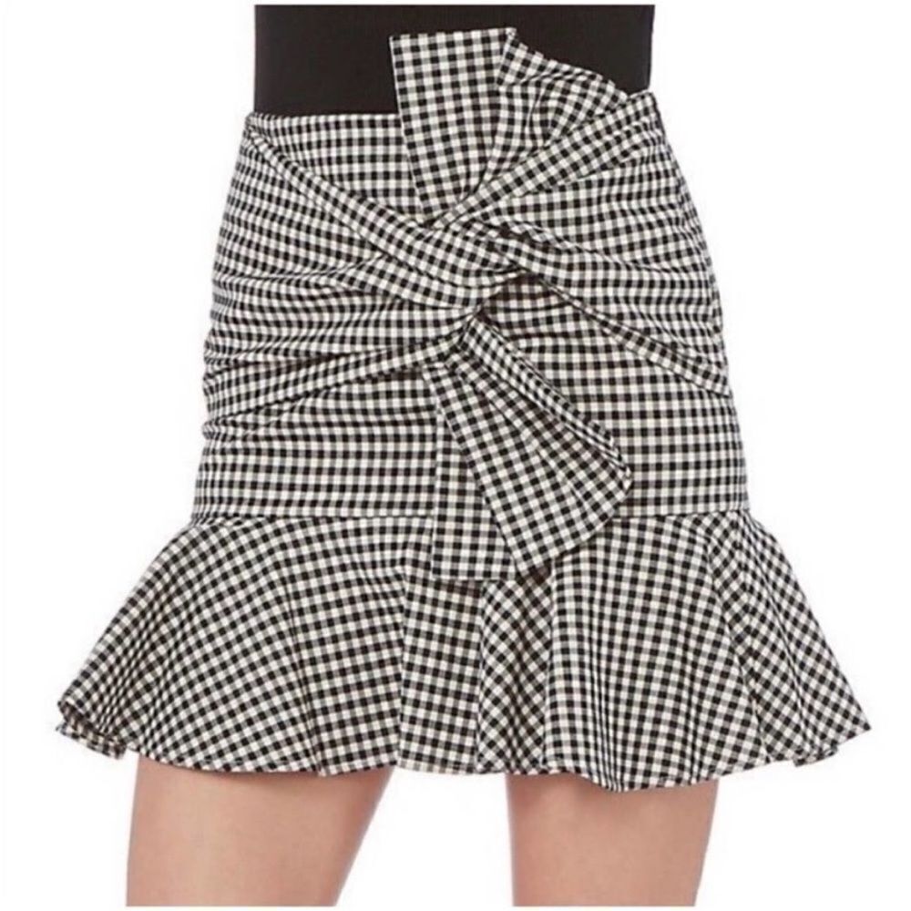 Veronica Beard Checkered Mini Skirt with Ruffle, US0